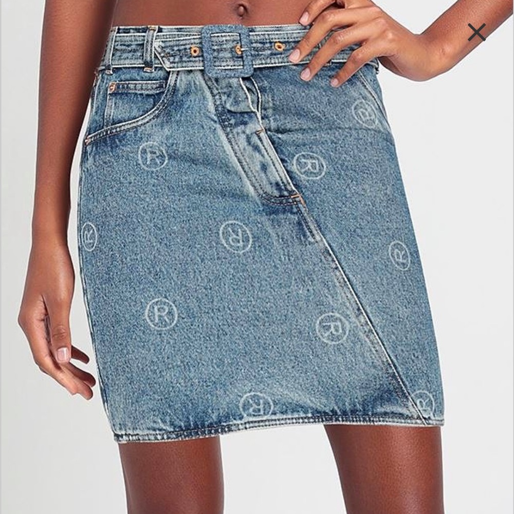 Martine Rose Denim Mini Skirt with Logo Pattern
